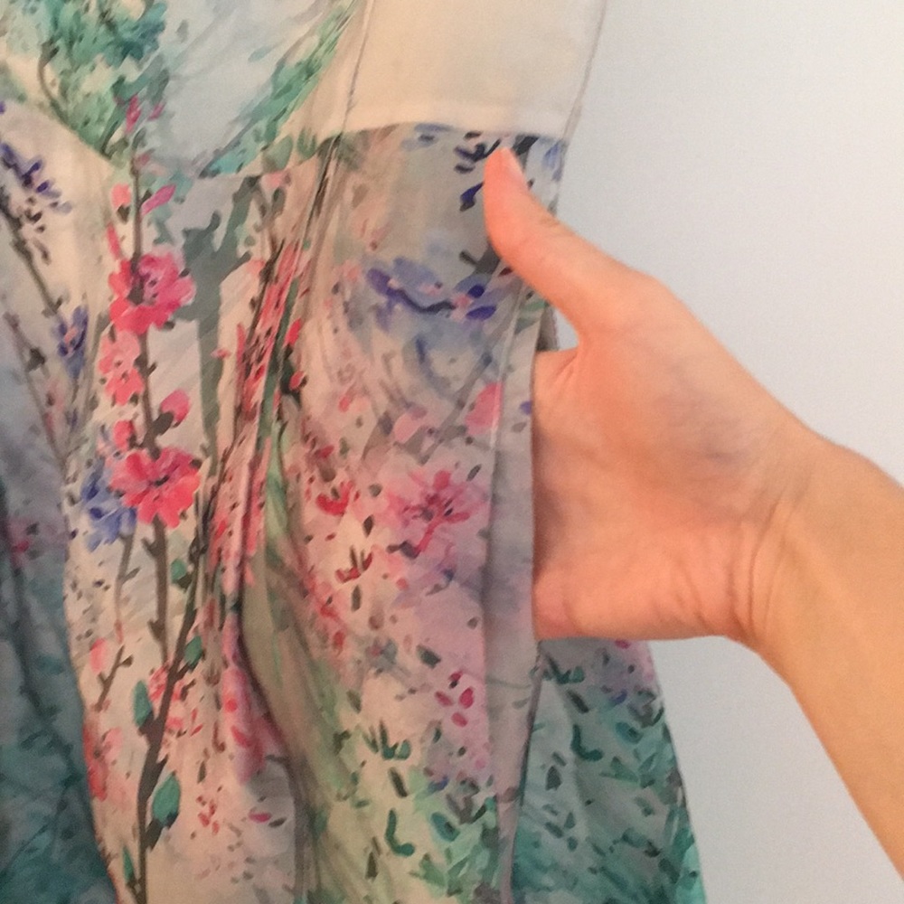 Floral Watercolor Organza Flounce Sleeveless Dress - Picture 5 of 8